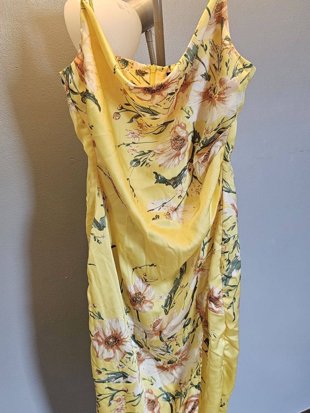 Lulu's Yellow Floral Cowl Midi Slip Dress - Picture 2 of 9